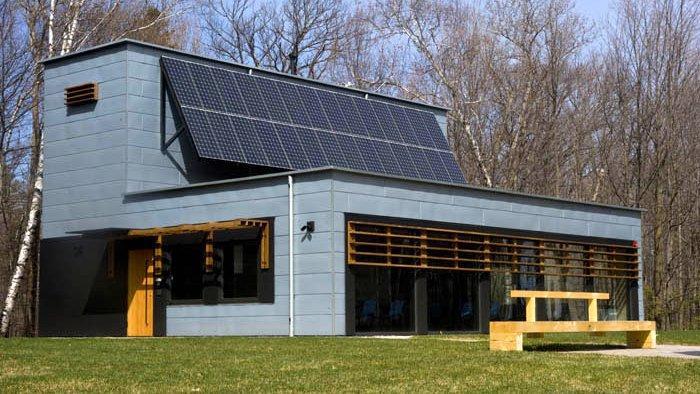 A classroom building with solar panels